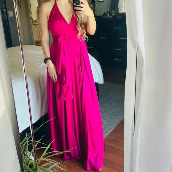 Mac Duggal Ieena Pleated Satin Tie-Waist Gown size 6 - Picture 3 of 12